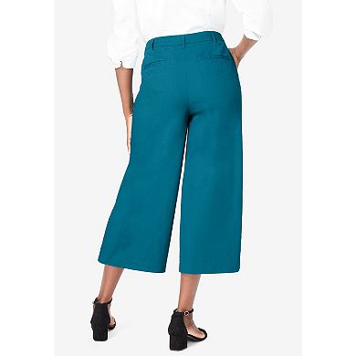 Jessica London Women's Plus Size Stretch Cotton Chino Wide-leg Crop