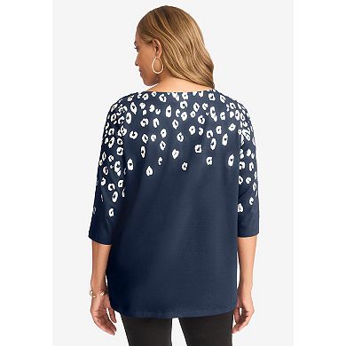 Jessica London Women's Plus Size Stretch Cotton Boatneck Tunic