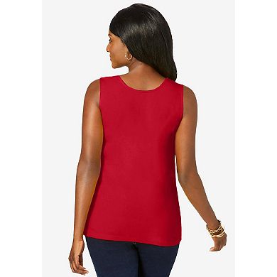 Jessica London Women's Plus Size Stretch Cotton Horseshoe Neck Tank