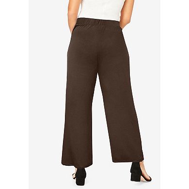 Jessica London Women's Plus Size Everyday Stretch Knit Wide Leg Pant