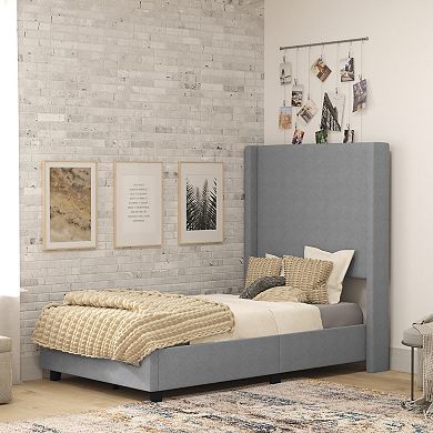 Flash Furniture Quinn Twin Upholstered Wingback Headboard Platform Bed