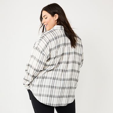 Juniors' Plus Size SO® Oversized Button-Down Shirt