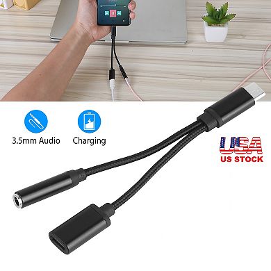 Usb Type C To 3.5mm Aux Audio Charging Adapter Braided Tpe Metal Shell Headphone Jack Splitter Cable