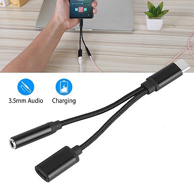 Usb Type C To 3.5mm Aux Audio Charging Adapter Braided Tpe Metal Shell Headphone Jack Splitter Cable