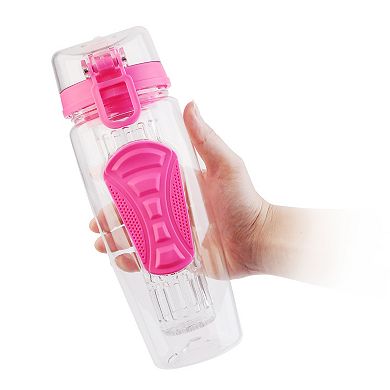 32oz, Pink, Fruit Infuser Water Bottle With Flip Top Lid, Anti-slip Grips