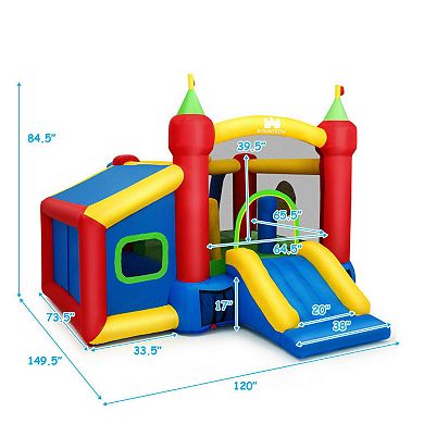 7-in-1 Kids Inflatable Bounce House With Ocean Balls And 480w Blower