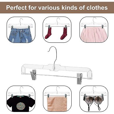 House Day 14 Inch Clear Plastic Skirt Hangers With Adjustable Clips 12 Pack