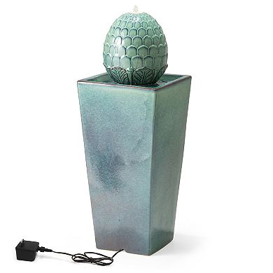 Glitzhome Ceramic Outdoor Water Fountain With Led Light