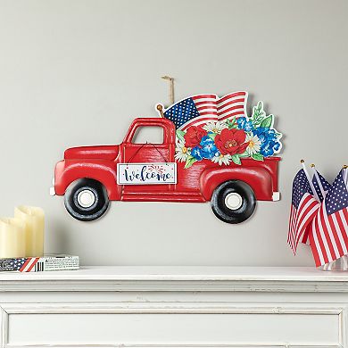 Glitzhome 23.75"h Metal Truck Patriotic Garden Yard Signs With Stake