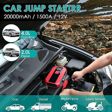 Portable Car Jump Starter - 1500a, Air Compressor, Led Flashlight, For Car Battery/tires