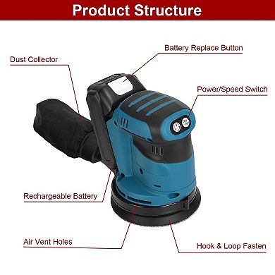 Cordless Electric Orbital Sander - 20v Rechargeable With Dust Collector - 3 Speeds Up To 11000opm