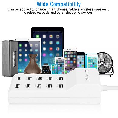 10 Ports Usb Charging Station Hub - 50w - Fast Charging Power Adapter For Phone, Tablet