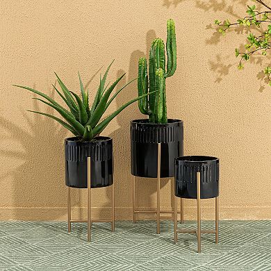 Glitzhome Set Of 3 Mid Century Plant Stand With Pot