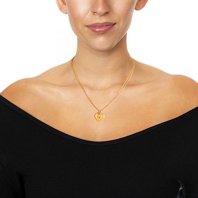 Bella Uno Worn Gold Yellow Pressed Flower Heart Double Chain Necklace