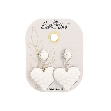 Bella Uno Worn Silver Hammered Heart Dangle Post Earrings