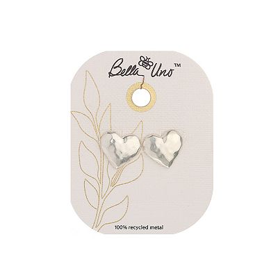 Bella Uno Worn Silver Hammered Heart Stud Earrings