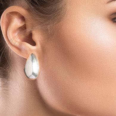 Bella Uno Worn Silver Hammered Chunky Teardrop Hoop Earrings