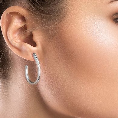 Bella Uno Worn Silver Hammered J-Hoop Earrings