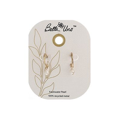 Bella Uno Worn Gold Freshwater Pearl Charm Hoop Earrings