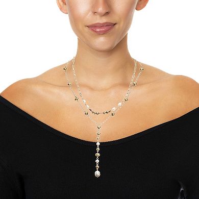 Bella Uno Worn Gold Multi-strand Bead & Freshwater Cultured Pearl Lariat Necklace