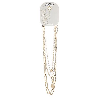 Bella Uno Worn Gold Multi-strand Ball, Lariat & Paperclip Necklace