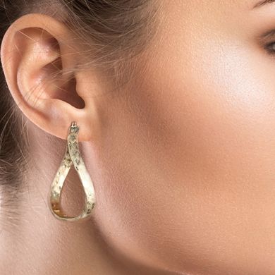 Bella Uno Worn Gold Wavy Oval Click Top Hoop Earrings