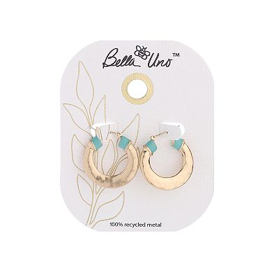 Bella Uno Worn Gold Blue Enamel Knife Edge Hoop Earrings