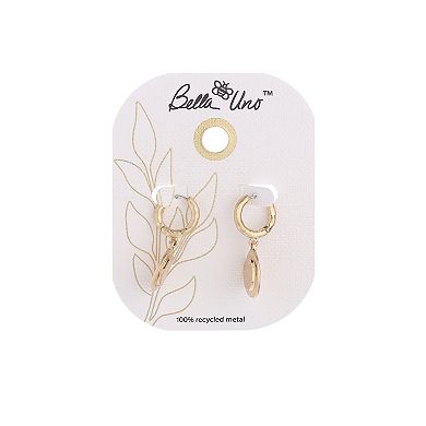 Bella Uno Worn Gold Hammered Disc Charm Hoop Earrings