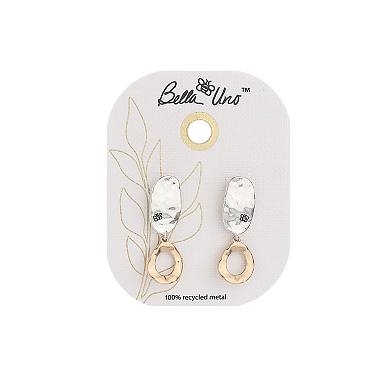 Bella Uno Worn Two-Tone Hammered Oval Post Dangle Earrings