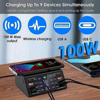8-port Charging Station - 100w - Pd 27w, Wireless Charger