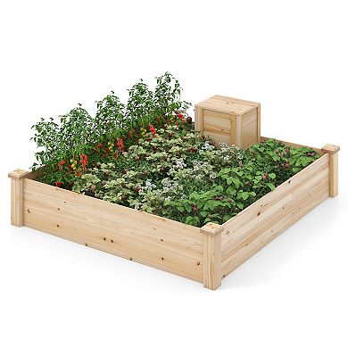 49" X 49" X 10" Raised Garden Bed With Compost Bin And Open-ended Bottom-Natural