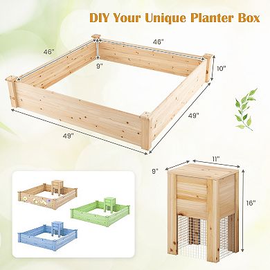 49" X 49" X 10" Raised Garden Bed With Compost Bin And Open-ended Bottom-Natural