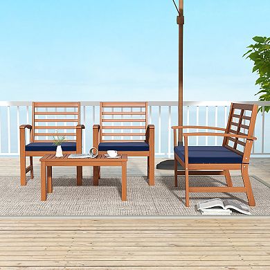 4 Pieces Outdoor Furniture Set With Stable Acacia Wood Frame