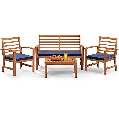 4 Pieces Outdoor Furniture Set With Stable Acacia Wood Frame