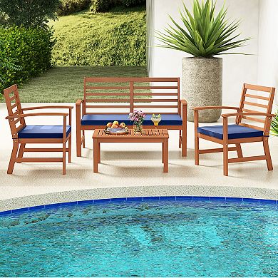 4 Pieces Outdoor Furniture Set With Stable Acacia Wood Frame