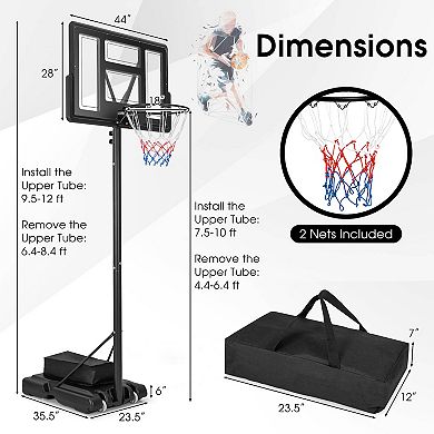 4.25-10 Feet Adjustable Basketball Hoop System With 44 Inch Backboard