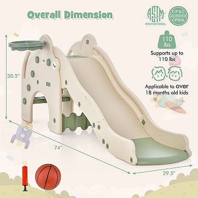 4-in-1 Toddler Slide Kids Play Slide With Cute Elephant Shape-green