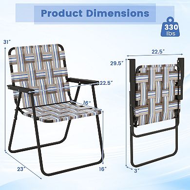 2 Pieces Folding Beach Chair Camping Lawn Webbing Chair