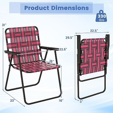 2 Pieces Folding Beach Chair Camping Lawn Webbing Chair