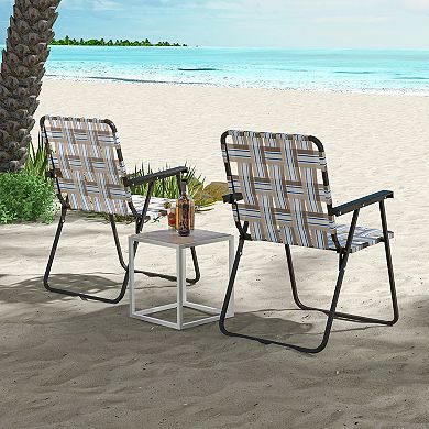 2 Pieces Folding Beach Chair Camping Lawn Webbing Chair