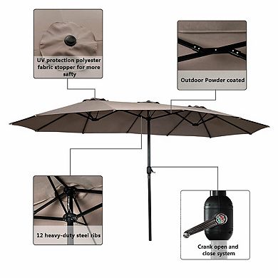 15 Feet Double-sided Outdoor Patio Umbrella With Crank Without Base