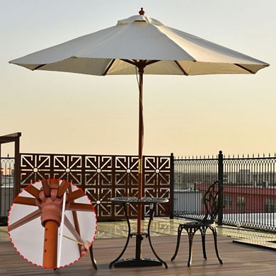 10' Adjustable Wooden Outdoor Umbrella Sunshade