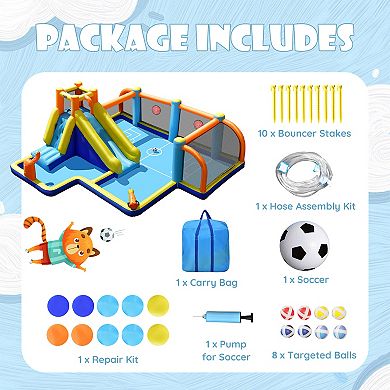 Giant Soccer Themed Inflatable Water Slide Bouncer With Splash Pool Without Blower