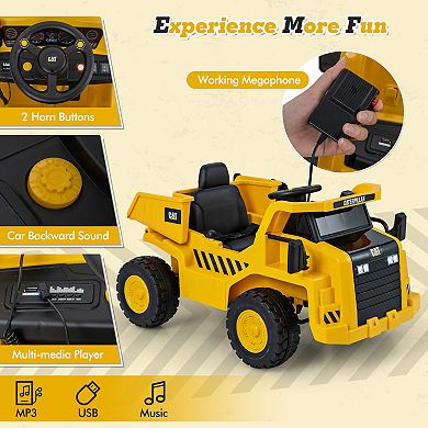 12v Caterpillar Licensed Kids Ride On Dump Truck With Tiltable Bump Bed-yellow