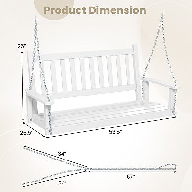 2-person Wooden Outdoor Porch Swing With 500 Lbs Weight Capacity