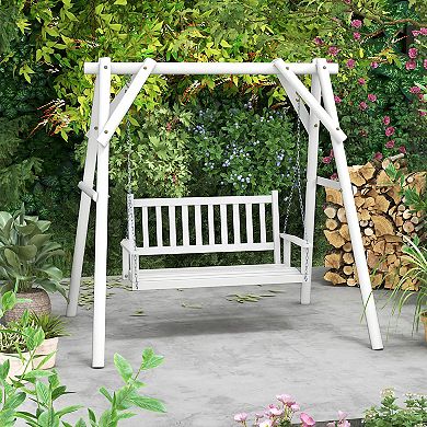 3-person Wooden Outdoor Porch Swing With 800 Lbs Weight Capacity