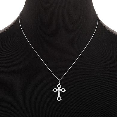 PRIMROSE Fine Silver Plated Pave Cubic Zirconia Cross Pendant Necklace