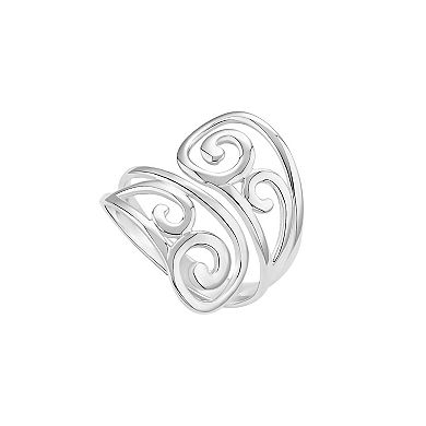 PRIMROSE Fine Silver Plated Polished Swirl Bypass Ring