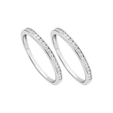 PRIMROSE Fine Silver Plated Cubic Zirconia Channel Set Double Band Ring