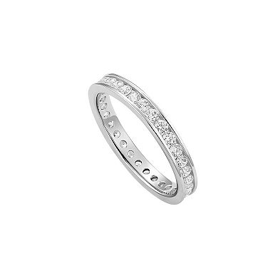 PRIMROSE Fine Silver Plated Cubic Zirconia Channel Band Ring